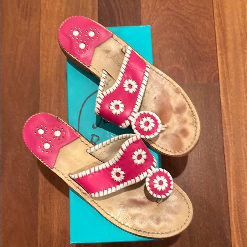 Jack Rogers Pink and White Sandals with Floral Embellishments